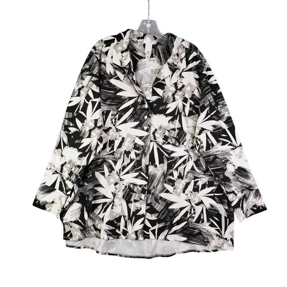 Wynne Layers Popover Shirt Tunic Plus Size 2X LS Shirt Top Blouse Tropical Black - Picture 2 of 12